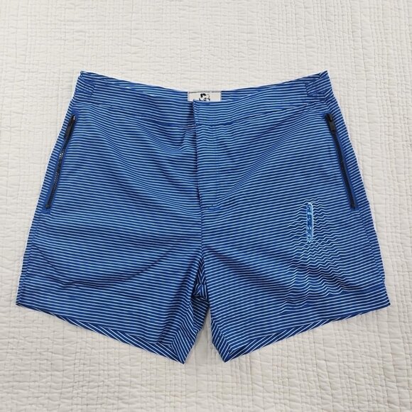 Ted Baker Swimming Trunks NEW Men's 3 (34) Blue Horizontal Stripe NWT 4" Inseam - Picture 1 of 15